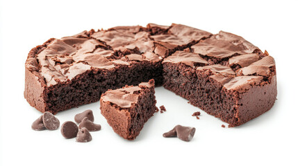 Chocolate fudge brownie cake, shown from the front on a white background with a cutout file. Includes various design angles. Mockup template for artwork.