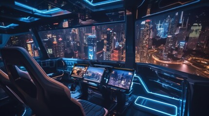 Futuristic Cockpit with City View