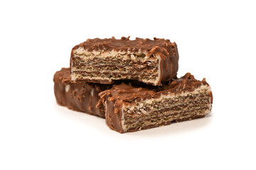 Chocolate coconut wafer bar isolated on white background.