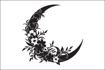  Crescent floral moon silhouette, moon silhouette, floral moon, moon, silhouette, botanical, nature, art, wall art, home decor,   © Al