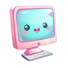 Colorful cartoon computer with a cheerful face, perfect for playful designs and digital illustrations.