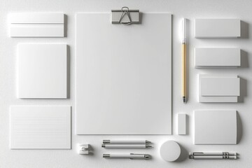 Realistic blank stationery set mockup isolated created with generative ai