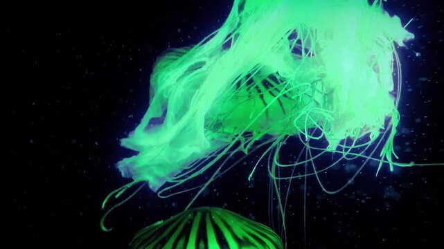 Glowing Jellyfish Bioluminescent Creatures Deep In The Ocean