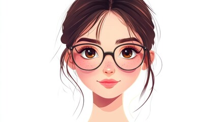 Obraz premium Cute Girl with Glasses and Freckles Illustration