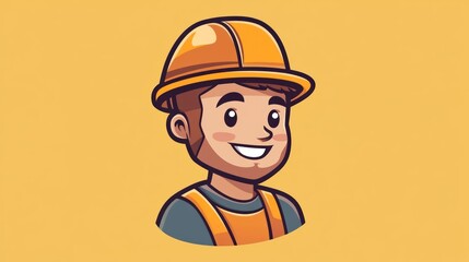 Smiling Construction Worker Cartoon Illustration