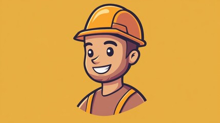 Smiling Construction Worker Cartoon Illustration