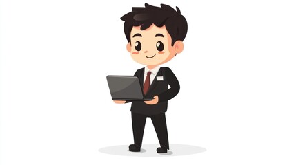 Obraz premium Businessman Holding Laptop