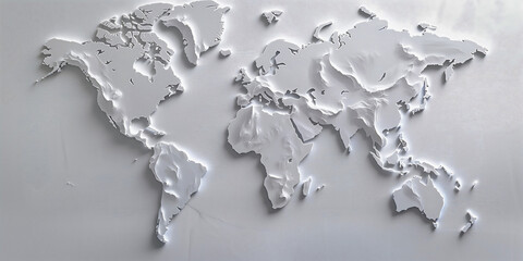 Minimalist 3D World Map in White Relief Design