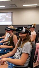 Students Engaging in Interactive Virtual Debate Using VR Headsets in Modern Classroom Setting
