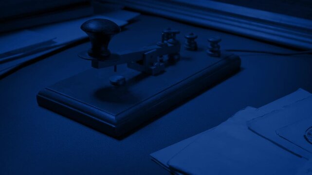 Morse Code Tapper On Desk In Dark Room WW2 Scene