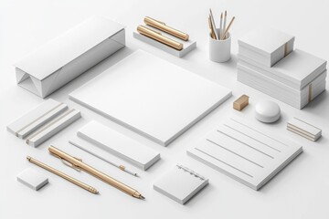 Realistic blank stationery set mockup isolated created with generative ai
