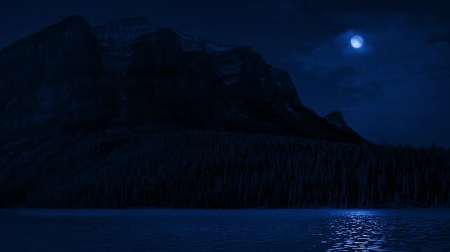 Mountain Lake With Moon Above
