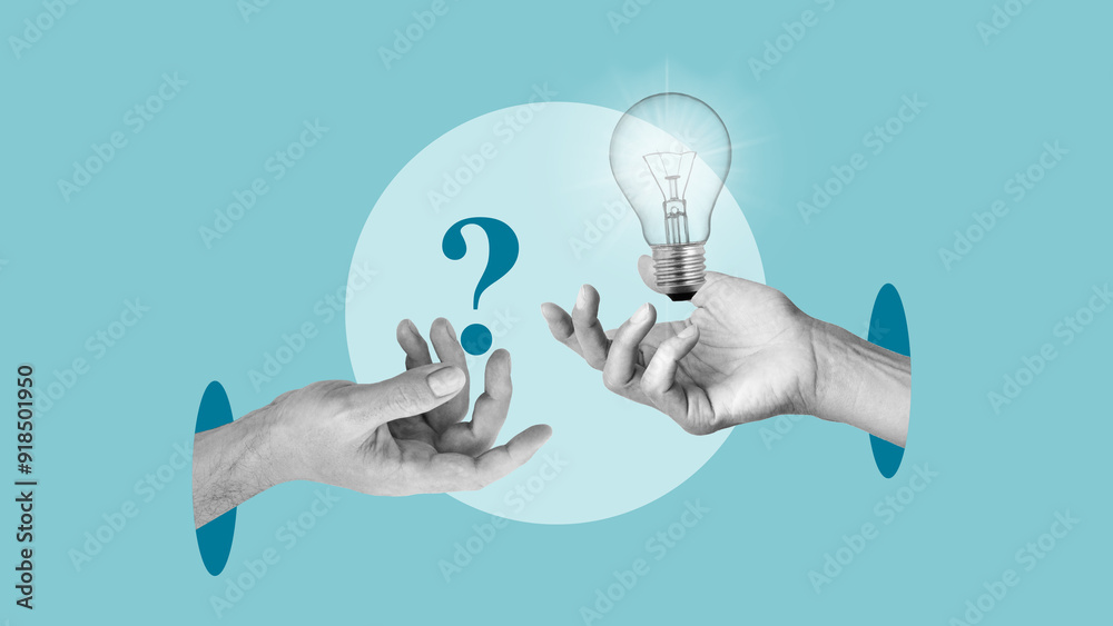 Poster Creative mind and brainstorm concept. Q and A or questions and answers. Concept of idea