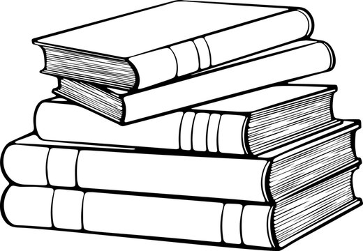 Stack of books. School, education library symbol. Reading and writing concept. Vector illustration in hand drawn sketch doodle style. Line art isolated on white for coloring book, print