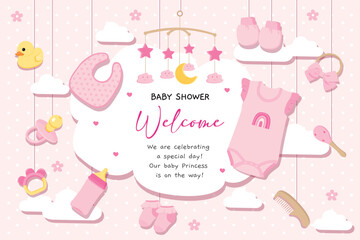 Vector illustration of newborn baby shower girl backdrop 