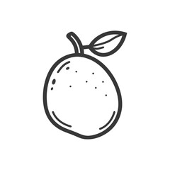 Hand drawn line art illustration of a lemon with a leaf