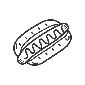 recommend clip art: Hand Drawn Line Art Illustration of a Hot Dog with Mustard