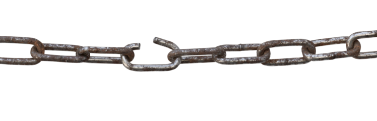old rusty broken chain on transparent background