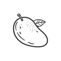 Hand Drawn Outline of a Mango with a Leaf