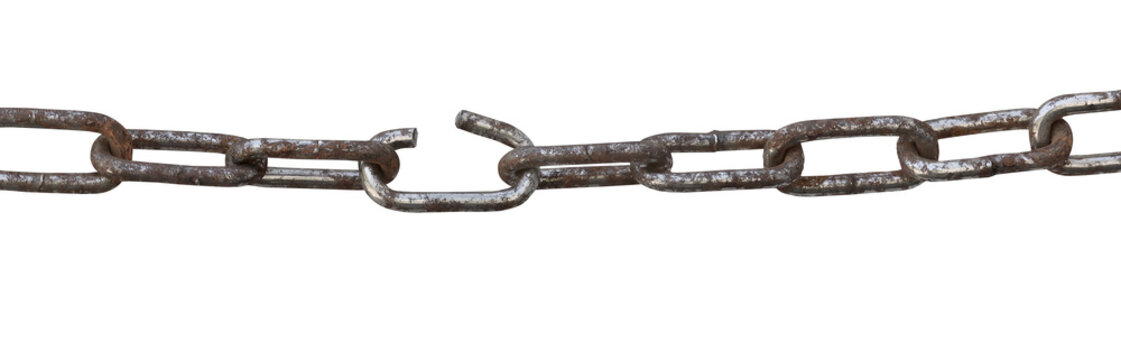 old rusty broken chain on transparent background