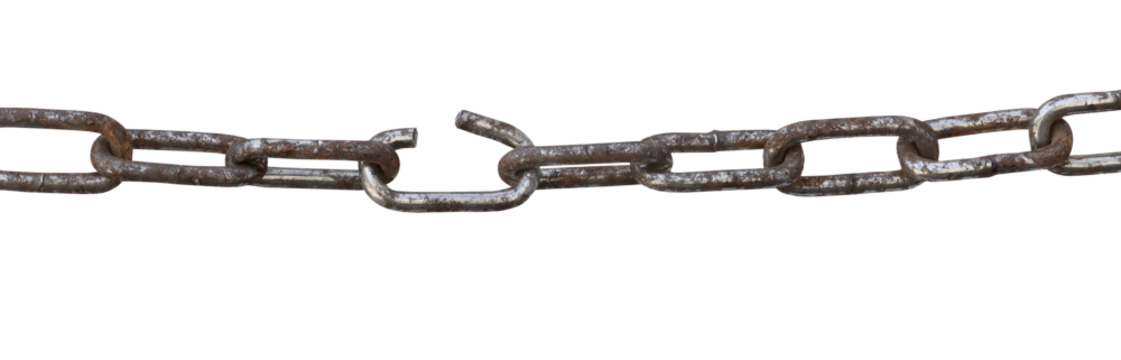 old rusty broken chain on transparent background