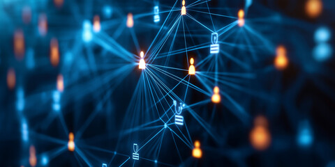 Fototapeta premium A bright and intricate diagram of interconnected business contacts, with glowing nodes and lines representing the dynamic nature of networking