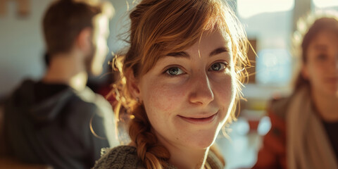 A group of coworkers enjoys a lighthearted moment, sharing smiles and laughter over coffee in a warm, inviting cafe setting.