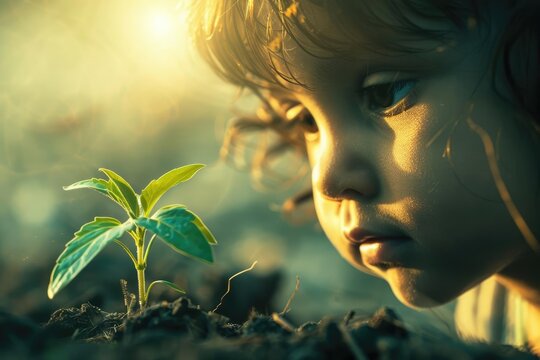 Stifled Growth A plant wilting in the background while a child looks on, symbolizing the stifling effect of conflict