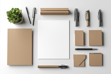 Realistic blank stationery set mockup isolated created with generative ai