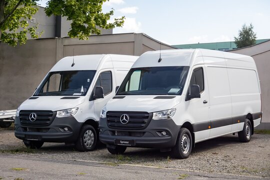 Mercedes-Benz Sprinter panel vans presented at dealership ready to be sold