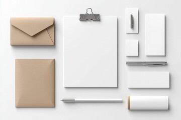 Realistic blank stationery set mockup isolated created with generative ai