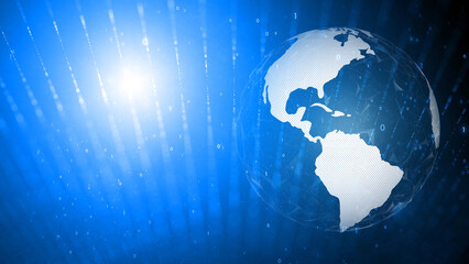 Earth globe in cyberspace with glowing blue lines and light. Concept technology futuristic network with binary data illustration background.	

