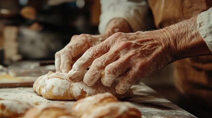 In the restaurant or home kitchen, the old hands of the baker prepare ecologically natural pastries. Ai generation