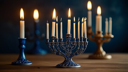 Fototapeta premium hanukkah menorah with candles, candlestick with candles, candles in the church, Israel, 