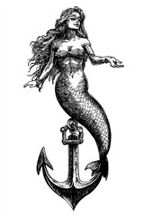 tattoo mermaid anchor stencil vintage sailor