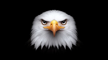 A powerful black eagle head with piercing red eyes, artistically rendered in a symmetrical design with strong contrasts on a black background.