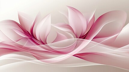 Soft pink and red leaves gently swirl through the air, creating a tranquil atmosphere with delicate lines and subtle colors
