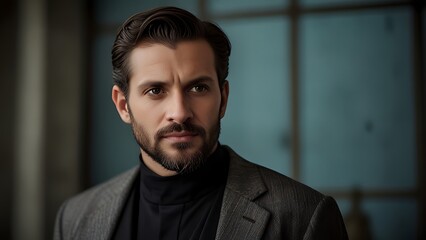 Fototapeta premium portrait of a man, a man in a suit, an ai influencer, handsome men