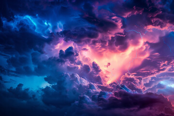 Dramatic Thunderstorm With Electrifying Skies At Dusk Over Rural Landscape