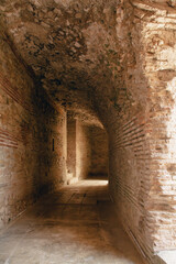 Durres,Albania, August 7,2024:inside the amphitheater of the city of Durres, the largest Roman amphitheater in the Balkans