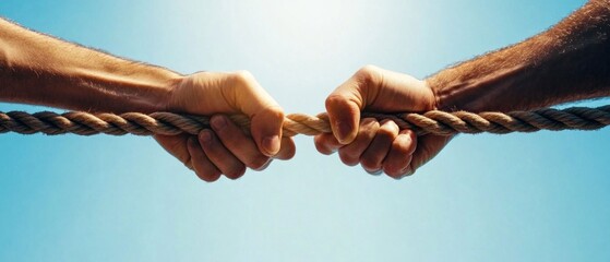 Tug of War Hands Holding Rope in Competition.