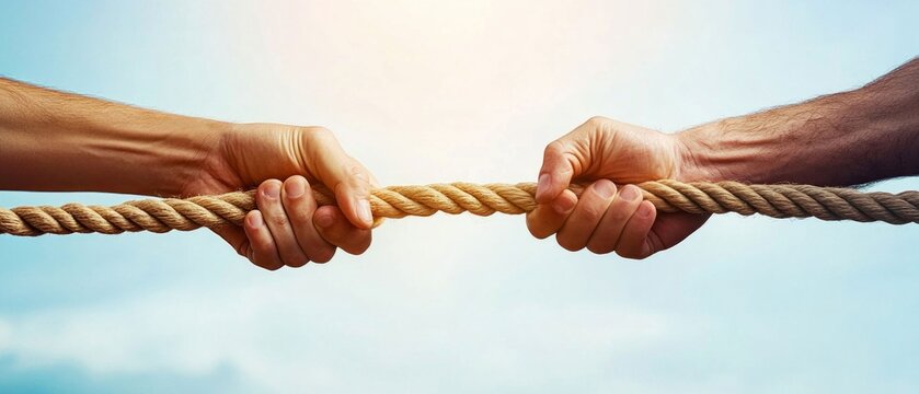 Tug of War Hands Holding Rope in Competition.