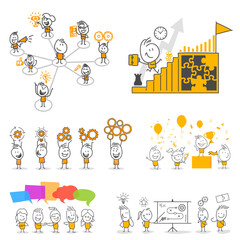 Stick figures. Office people. Big collection. Isolated on white background. Hand drawn doodle line art cartoon design character.