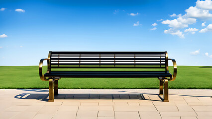  Color long bench with a beautifully designed metal frame, A metal bench with a curved design 