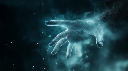 Fototapeta premium Ghostly Hand Reaching Through Misty Darkness