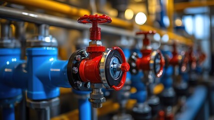 Fototapeta premium PVC pipeline an industrial city water treatment boiler room. Valves and pipe conections.