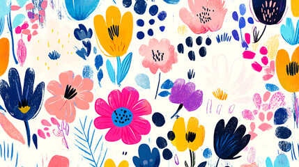 Floral seamless pattern with butterflies, birds, and hearts in pink tones, perfect for spring or summer designs