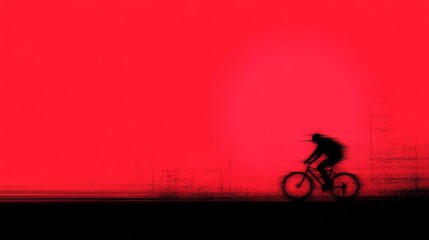 Obraz premium A cyclist riding against a vibrant red background during twilight