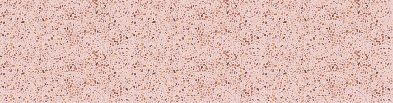 Terrazzo flooring seamless pattern. Vector realistic asphalt texture with colorful mosaic elements. Terrazo tile with natural pieces of marble, granite or quartz. Classic Italian floor background.