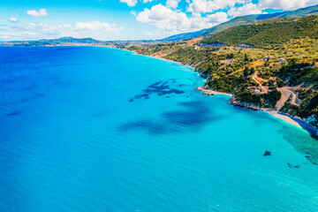 Obraz premium Xigia Beach, Zakynthos or Zante Island, Greece. Beautiful views of azure sea water and nature with cliffs
